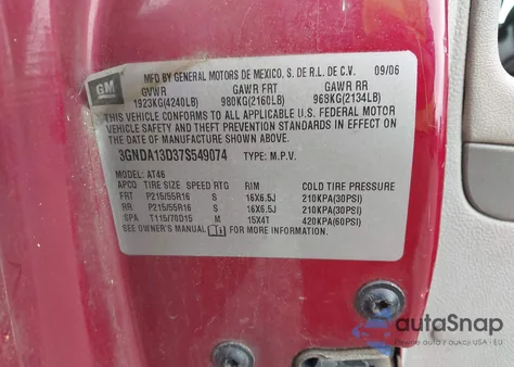 2007 Chevrolet Hhr Ls z USA, uszkodzony, nr VIN 3GNDA13D37S549074